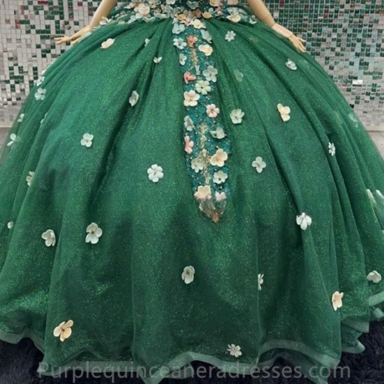 2024 Green Ball Gown Quinceanera Dress Princess Flower Long Sweet 15 16 Years Girl Birthday Party Formal Wear Gift Pageant