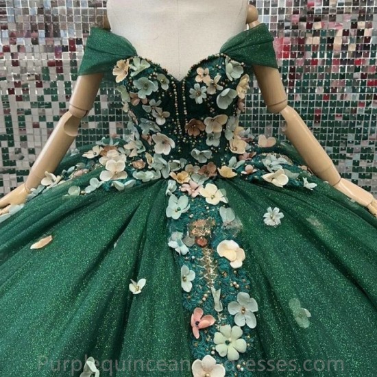 2024 Green Ball Gown Quinceanera Dress Princess Flower Long Sweet 15 16 Years Girl Birthday Party Formal Wear Gift Pageant