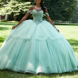 2024 Light Green Ball Gown Quinceanera Dress Beadeds Crystal Lace Sweet 16 Dress Birthday Party Dress Vestidos De 15 Anos