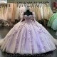 2024 Lilac Quinceanera Dress With Wraps Florals Flowers Lace Appliques Sweet 16 15 Dress Vestidos De XV Anos