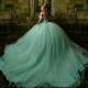 2024 Luxury Green Quinceanera Dress Ball Gown Princess Chapel Train Flower Applique Sweet 15 16 Birthday Party Gown