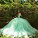 2024 Luxury Green Quinceanera Dress Ball Gown Princess Chapel Train Flower Applique Sweet 15 16 Birthday Party Gown