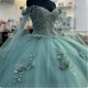 2024 Mint Green Shiny Quinceanera Dress With Cape Ball Gown Sleeveless Beading 3D Flowers Corset Vestido De 15 Anos