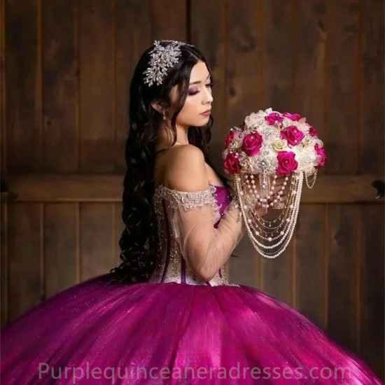 2024 New Glitter Purple Princess Quinceanera Dresses Sequins Appliques Crystal Beading Sweet 16 Prom Party Gowns Vestidos