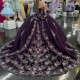 2024 Purple Shiny Sweetheart Quinceanera Dresses Off the Shoulder Ball Gown Appliques Lace Flower Crystal Vestidos De 15 Anos