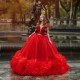 2024 Red Quinceanera Dress Ball Gown Princess Ruffle Flower Long Royal Train Ball Birthday Prom Party Pageant Miss Sweet 15