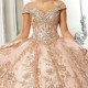 2024 Rose Gold Shiny Ball Gown Quinceanera Dress Appliques Lace Beads Off Shoulder Sweet 15 16 Years Vestidos De XV Anos