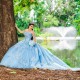 2024 Sky Blue Quinceanera Dress Beading Crytals 3D Floral Lace Appliques Ball Gown Sweet 16 Party Princess Dress Long Train