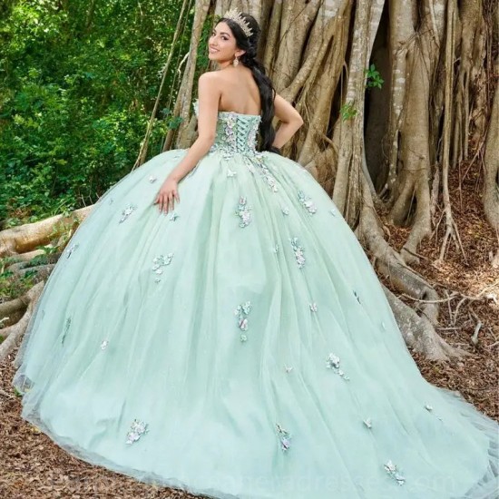 3D Flowers Mint Green Quinceanera Dresses With Cape Ball Gown Corset Princess Dress vestidos de quinceanera aqua