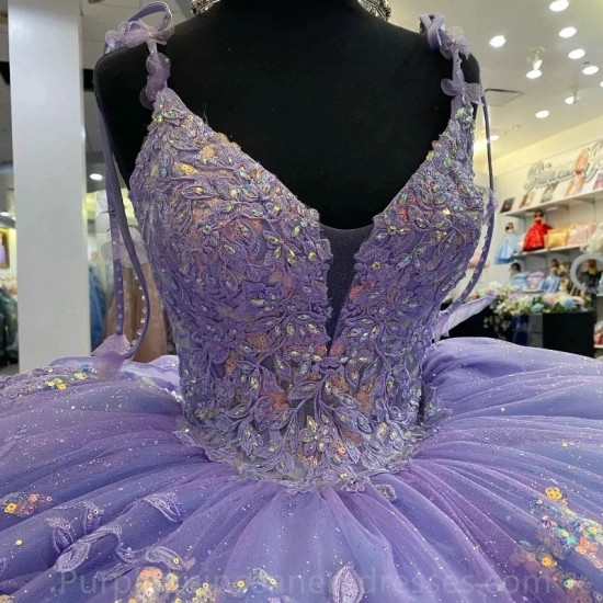 Beaded Lavender Ball Gown Quinceanera Dresses Applique Lace Celebrity Party Gowns Sequined Graduation Vestido De 15 Anos