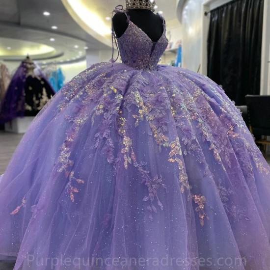 Beaded Lavender Ball Gown Quinceanera Dresses Applique Lace Celebrity Party Gowns Sequined Graduation Vestido De 15 Anos