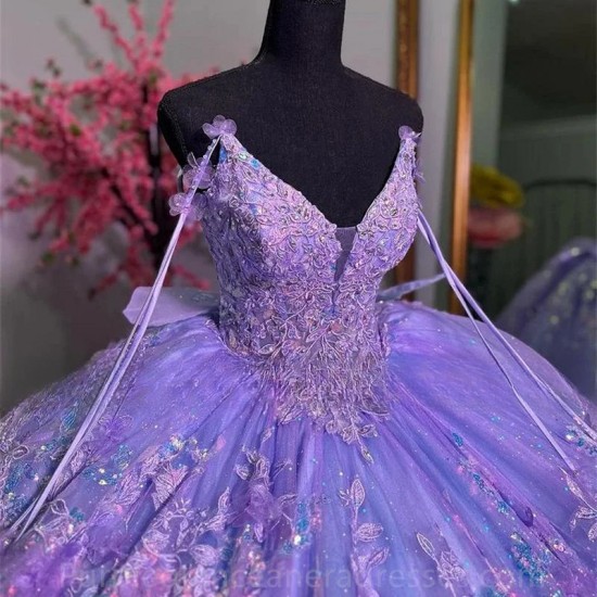 Beaded Lilac Purple Lace Appliques Quinceanera Dress Ball Gown 2024 Sweet 16 Dress Lace Up Corset Vestido 15 Quinceaneras