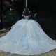 Beading Blue Quinceanera Dress Ball Gown Shiny Lace Applique Corset Sweet 15 16 Vestidos De XV Anos