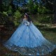 Detached Beading Sky Blue Princess Ball Gown Quinceanera Dresses With Cape 3D Applique Sweet 16 Dress Vestidos De 15 Anos