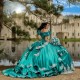 Beautiful Green Quinceanrea Dresses 2024 Gold Lace Applique Sequin Mexican Layers Ball Gown Prom Sweet 15 16 Princess Party Gown