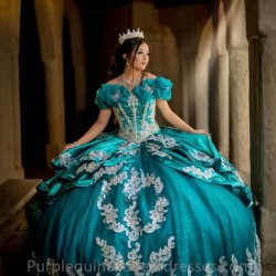 Beautiful Green Quinceanrea Dresses 2024 Gold Lace Applique Sequin Mexican Layers Ball Gown Prom Sweet 15 16 Princess Party Gown