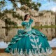 Beautiful Green Quinceanrea Dresses 2024 Gold Lace Applique Sequin Mexican Layers Ball Gown Prom Sweet 15 16 Princess Party Gown