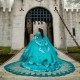 Beautiful Green Quinceanrea Dresses 2024 Gold Lace Applique Sequin Mexican Layers Ball Gown Prom Sweet 15 16 Princess Party Gown