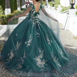 Blackish Green Quinceanera Dresses Off Shoulder Ball Gown Sweet 16 Dress Beading Appliques Lace With Cape Birthday Party Gowns