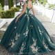 Blackish Green Quinceanera Dresses Off Shoulder Ball Gown Sweet 16 Dress Beading Appliques Lace With Cape Birthday Party Gowns