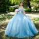 Blue Vestidos De 15 Anos Tulle Quinceanera Dress 2024 Shining 3D Flower Sweet 16 Birthday Party Gown Sweetheart Princess Pageant