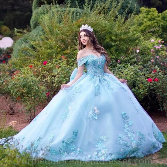 Blue Vestidos De 15 Anos Tulle Quinceanera Dress 2024 Sweetheart Off Shoulder Bow Mexican Dress Girls Birthday Party Gown