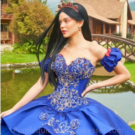 Dark Blue Luxury Princess Quinceanera Dresses 2024 Elegent Lace Puffy Appliques Beading Bow Off The Shoulder Sweet Party Dresse