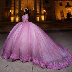 Detachable Pink 3D Flowers Crystal Ball Gown Quinceanera Dresses Sleeve Corset Vestidos De 15 Anos