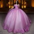 Detachable Pink 3D Flowers Crystal Ball Gown Quinceanera Dresses Sleeve Corset Vestidos De 15 Anos