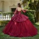 Elegant Burgundy Princess Quinceanera Dresses 2024 Flower Lace Appliques Beads Ball Gown Sweet 16 Dresses