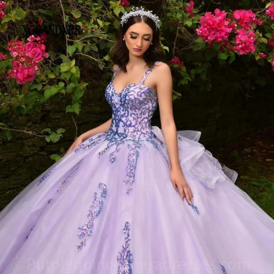 Elegant Lilac Quinceanrea Dresses 2024 Purple Sweetheart XV Ball Gown Sweet 16 Tulle Vestido De 15 Quinceaneras Spaghetti Miss