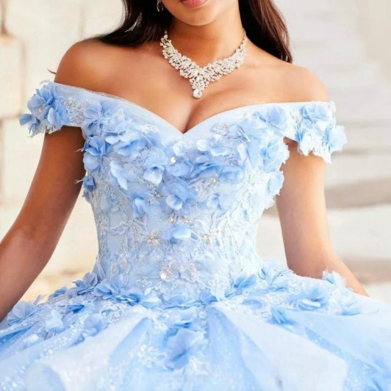 Elegant Sky Blue Quinceanera Dresses 2024 Sweetheart Ball Gown Off Shoulder Flower Puffy Sweet 16 Dress Birthday Party