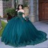 Emerald Green Sweetheart Quinceanera Dresses for Sweet 15 Year Sexy Off the Shoulder Puffy Lace Appliques Beading Princess Ball