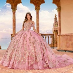 Gold Appliques Pink Quinceanera Dress Princess Prom Gown Lace Beads Sweet 15 16 Dress Vestidos De 15 Anos