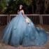 Hunter Green 3D Butterfly Crystal Ball Gown Quinceanera Dresses Off The Shoulder Appliques Lace Corset Vestidos De 15 Anos