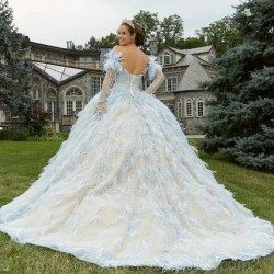 Light Sky Blue Sweetheart Quinceanera Dress Off Shoulder Appliques Feather Sequins Party Princess Sweet 16 Ball Gown Vestidos De