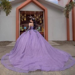 Long Sleeve Lilac Quinceanera Dresses Ball Gown Sequined Appliques Lace Corset Vestidos De 15 Anos