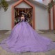 Long Sleeve Lilac Quinceanera Dresses Ball Gown Sequined Appliques Lace Corset Vestidos De 15 Anos