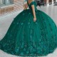 Lorencia Dark Green Quinceanera Dresses 2023 Ball Gown With Cap 3D Flower Appliques Beading Sweet 16 Vestido De 15 Anos