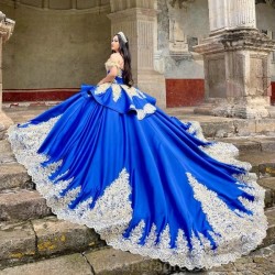 Luxury Blue Quinceanera Dress 2024 Princess Prom Ball Gown Sweet 16 XV Years Old Miss Birthday Dress Long Train Pageant Mexican