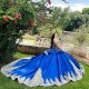 Luxury Blue Quinceanera Dress 2024 Princess Prom Ball Gown Sweet 16 XV Years Old Miss Birthday Dress Long Train Pageant Mexican