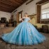 Luxury Blue Quinceanera Dresses 2024 Sweetheart Off Shoulder Long Train Princess Ribbon Puffy Skirt Girls Sweet 15 16 Birthday