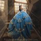 Luxury Blue Quinceanera Dresses 2024 V Neck Spaghetti Layers Golden Lace Applique Long Puffy Skirt Girls Sweet 15 16 Birthday