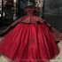 Luxury Burgundy Princess Ball Gown Quinceanera Dresses Off Shoulder Flowers Appliques Beads Luxury Vestidos Wedding Gowns