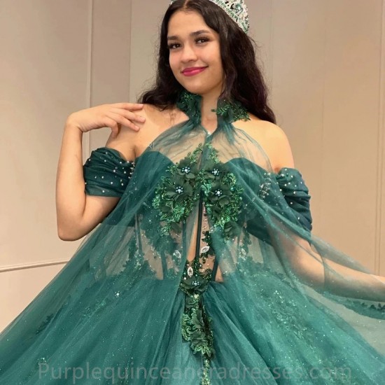 Luxury Emerald Green Sweetheart Ball Gown Quinceanera Dress Sweet 16 Dress Lace Appliques Crystals Vestidos De 15 Anos Corset