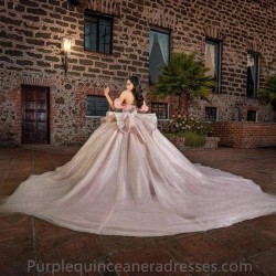 Luxury Pink Quinceanera Dress Appliques Off The Shoulder Ball Gown Tulle Charro Mexican Dress Vestidos De 15 Quinceanera