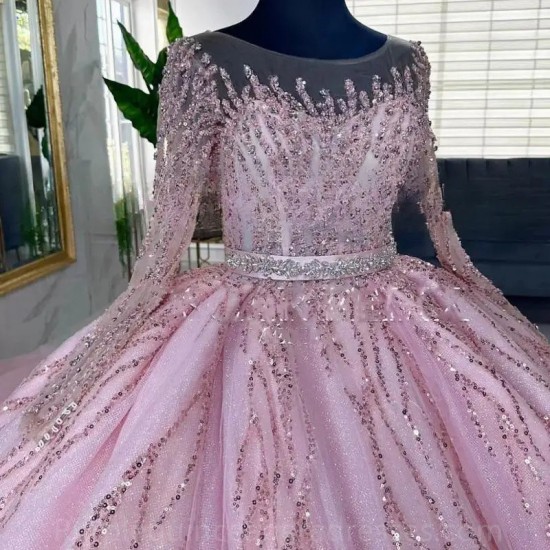 Luxury Pink Quinceanera Dresses For Sweet 16 Girls Beads Sequined Birthday Party Evening Dresse Vestidos De 15 Quinceanera