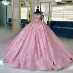 Luxury Pink Quinceanera Dresses For Sweet 16 Girls Beads Sequined Birthday Party Evening Dresse Vestidos De 15 Quinceanera