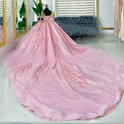 Luxury Pink Quinceanera Dresses For Sweet 16 Girls Beads Sequined Birthday Party Evening Dresse Vestidos De 15 Quinceanera