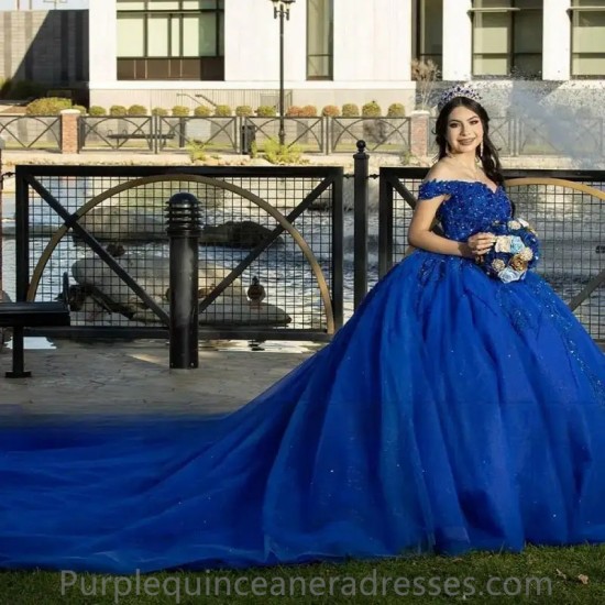 Luxury Royal Blue Ball Gown Party Dress 2024 Beading Sweetheart Tulle Quinceanera Dress Princess Sweet 16 Vestido De XV Anos